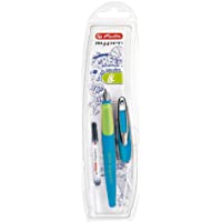 Herlitz my.pen 10999829 - Pluma escolar para zurdos (incluye recambio de tinta)- color azul oscuro y claro